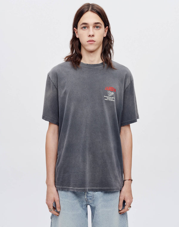 Re Done Loose "Transmission Service" Tee Sun Faded Black