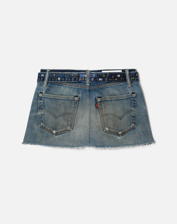Re Done Multi Stud Raw Waist Mini Skirt Indigo Multi Stud