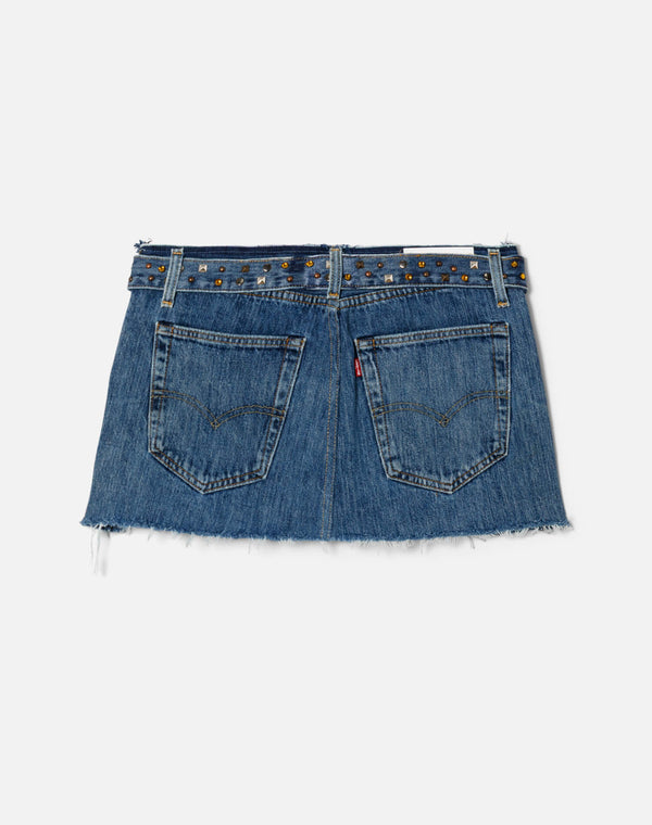 Re Done Multi Stud Raw Waist Mini Skirt Indigo Multi Stud