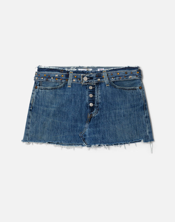 re done Multi Stud Raw Waist Mini Skirt Indigo Multi Stud