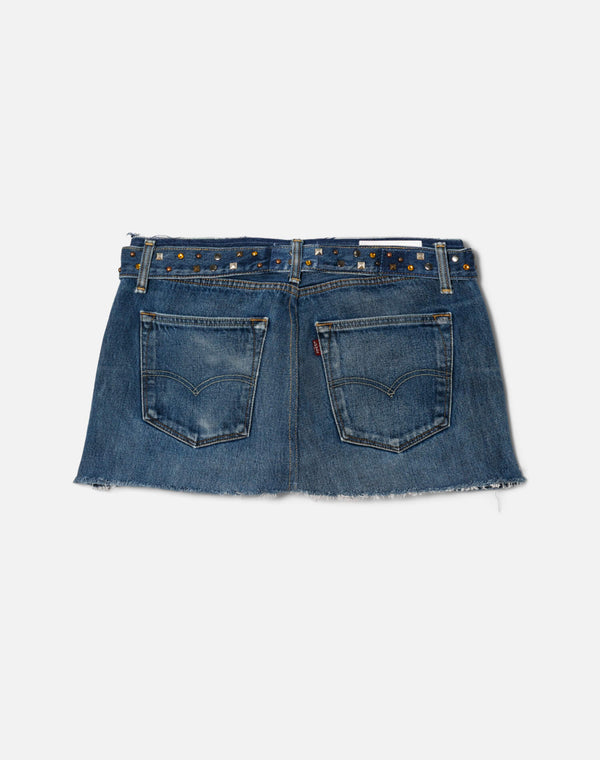 Re Done Multi Stud Raw Waist Mini Skirt Indigo Multi Stud
