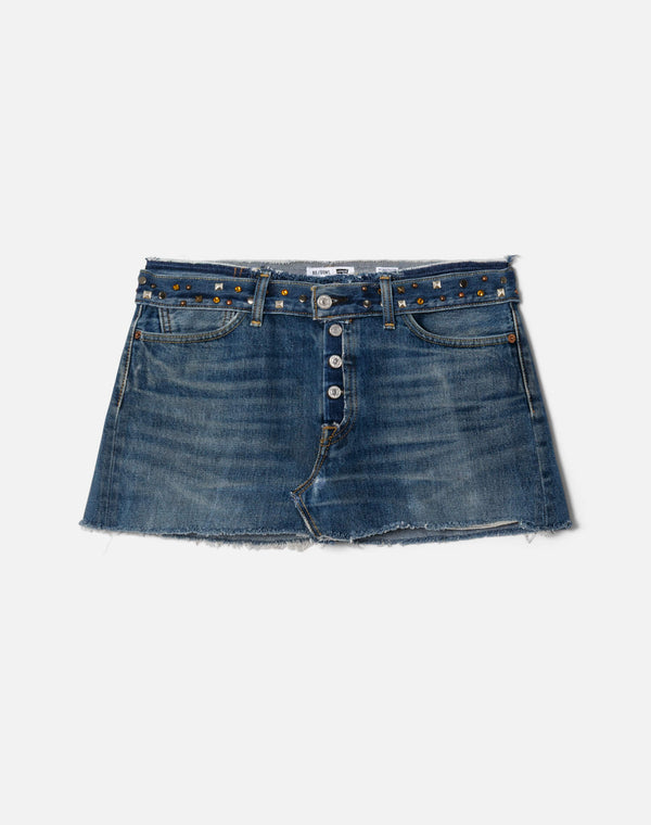 re done Multi Stud Raw Waist Mini Skirt Indigo Multi Stud