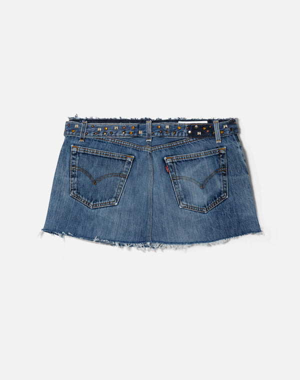 Re Done Multi Stud Raw Waist Mini Skirt Indigo Multi Stud