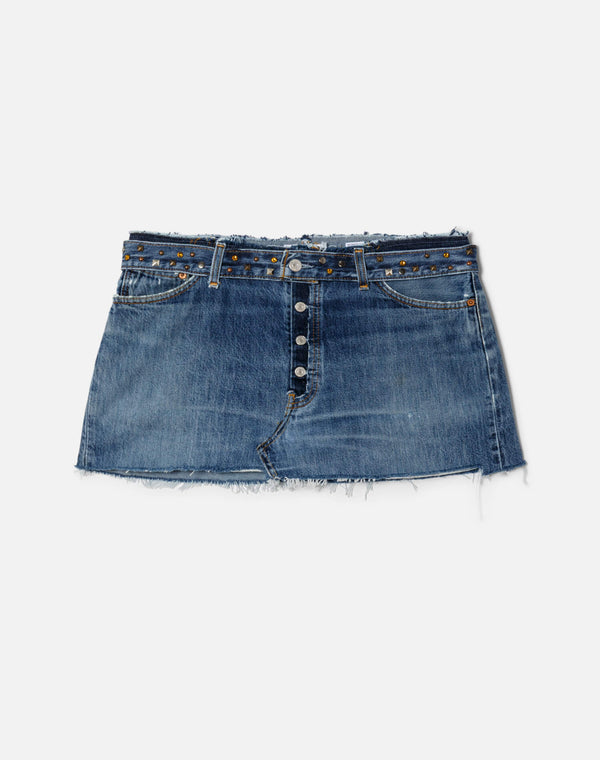re done Multi Stud Raw Waist Mini Skirt Indigo Multi Stud