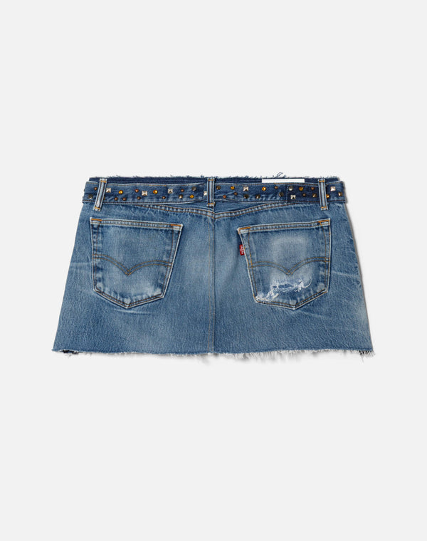 Re Done Multi Stud Raw Waist Mini Skirt Indigo Multi Stud