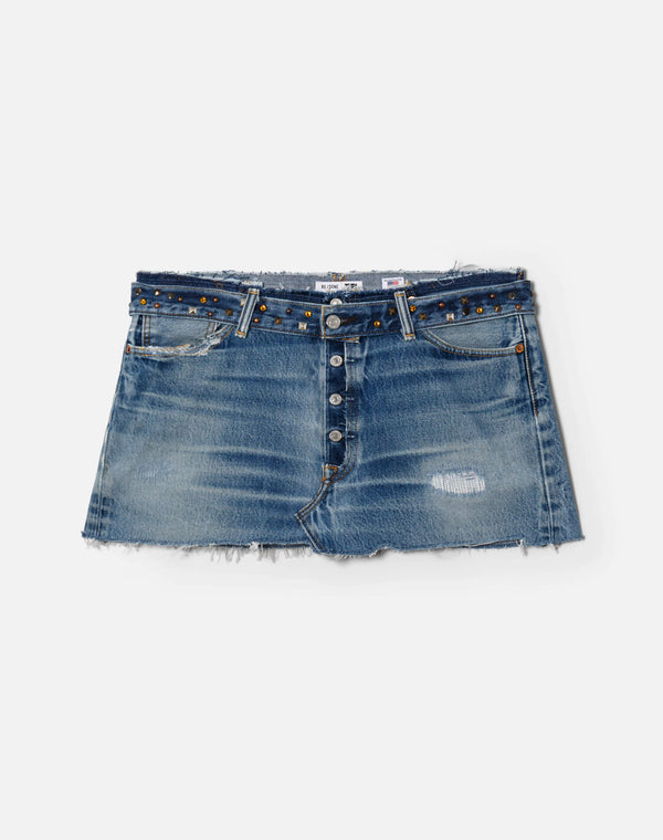 re done Multi Stud Raw Waist Mini Skirt Indigo Multi Stud