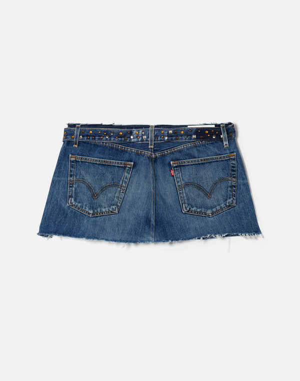Re Done Multi Stud Raw Waist Mini Skirt Indigo Multi Stud
