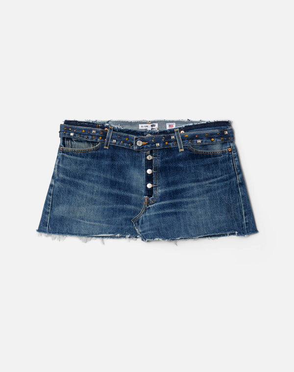 re done Multi Stud Raw Waist Mini Skirt Indigo Multi Stud