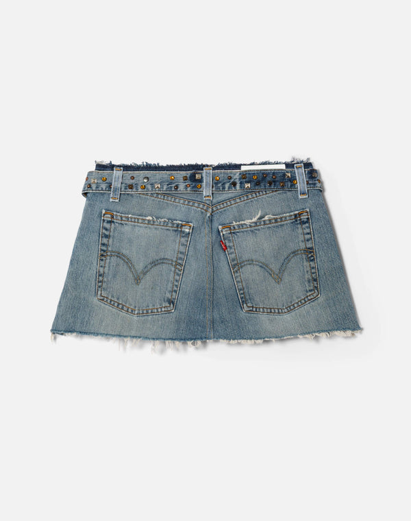 Re Done Multi Stud Raw Waist Mini Skirt Indigo Multi Stud