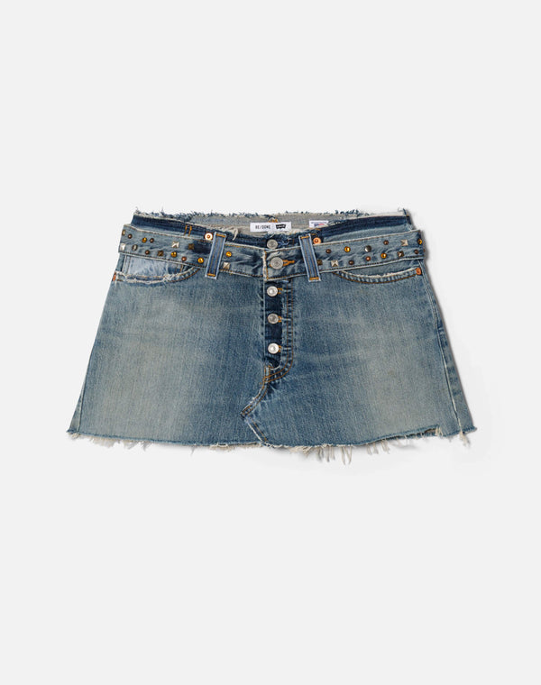 re done Multi Stud Raw Waist Mini Skirt Indigo Multi Stud