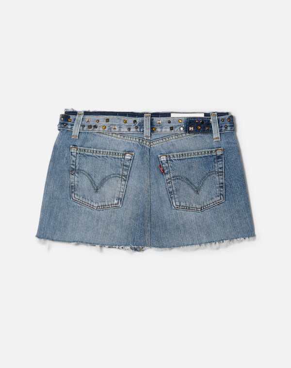 Re Done Multi Stud Raw Waist Mini Skirt Indigo Multi Stud