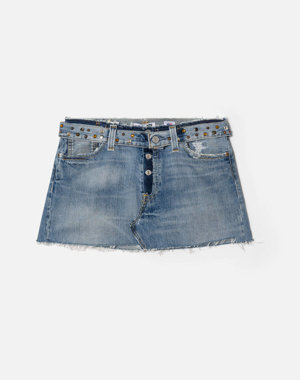 re done Multi Stud Raw Waist Mini Skirt Indigo Multi Stud