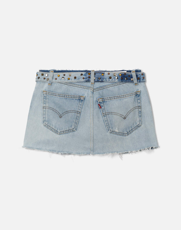 Re Done Multi Stud Raw Waist Mini Skirt Indigo Multi Stud