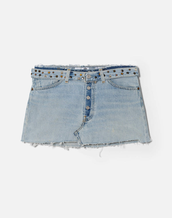 re done Multi Stud Raw Waist Mini Skirt Indigo Multi Stud