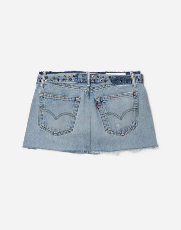 Re Done Multi Stud Raw Waist Mini Skirt Indigo Multi Stud