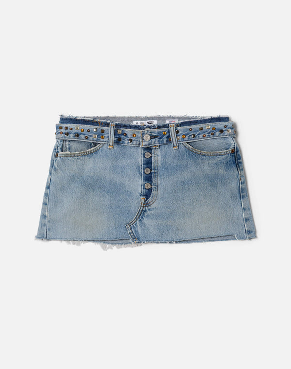 re done Multi Stud Raw Waist Mini Skirt Indigo Multi Stud