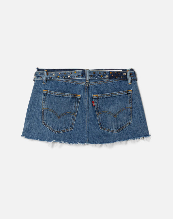 Re Done Multi Stud Raw Waist Mini Skirt Indigo Multi Stud