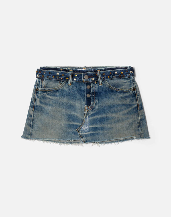 re done Multi Stud Raw Waist Mini Skirt Indigo Multi Stud