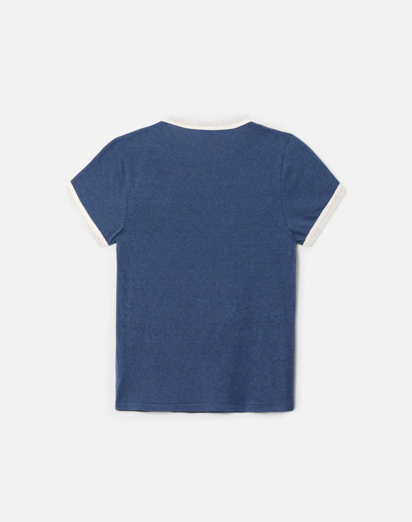 Re Done 60s Slim Ringer "Swim Club" Tee Navy White