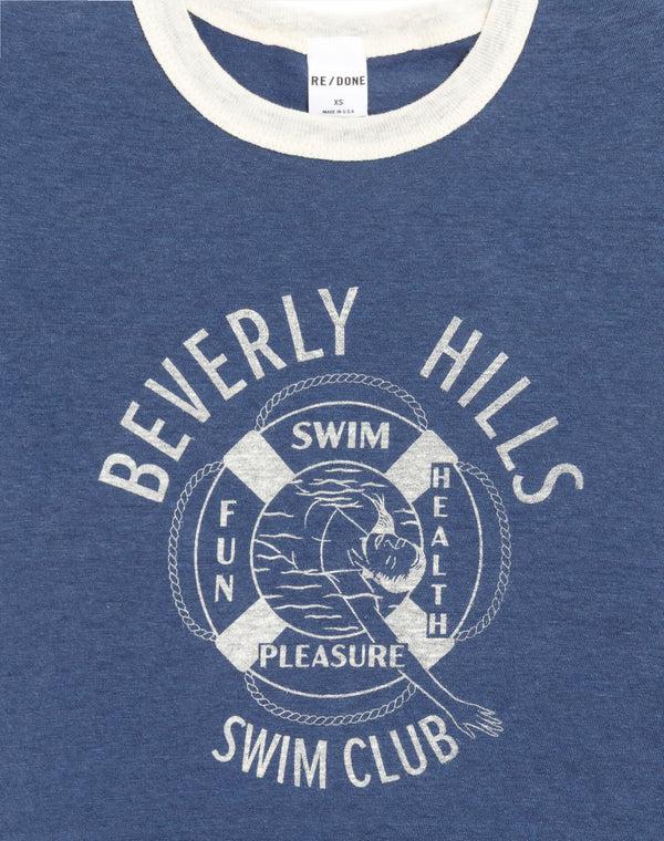 Re Done 60s Slim Ringer "Swim Club" Tee Navy White