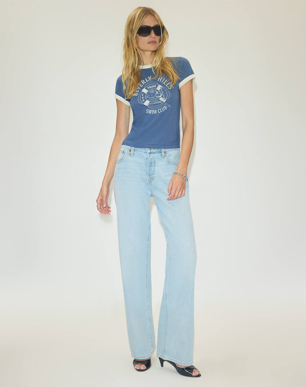 Re Done 60s Slim Ringer "Swim Club" Tee Navy White