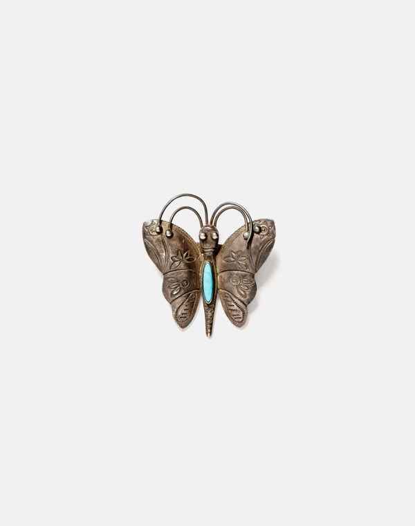 re done 70s Sterling Navajo Butterfly Pin Blue