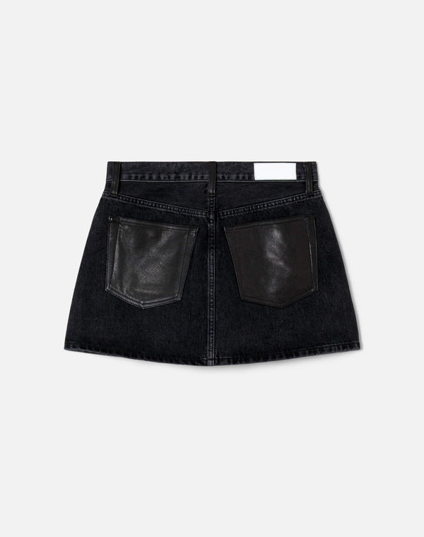 Re Done Aline Classic Skirt Back To Black Leather