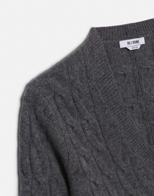 Re Done Cable V Neck Cardi Charcoal
