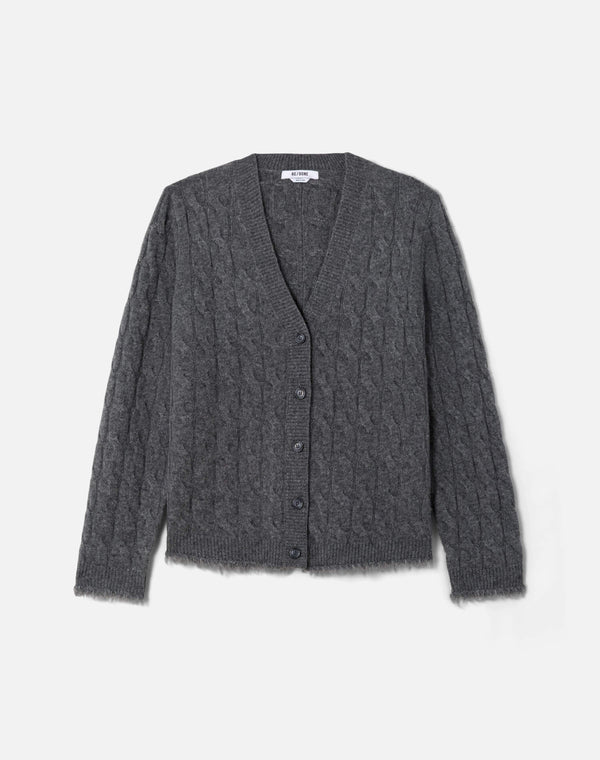 re done Cable V Neck Cardi Charcoal