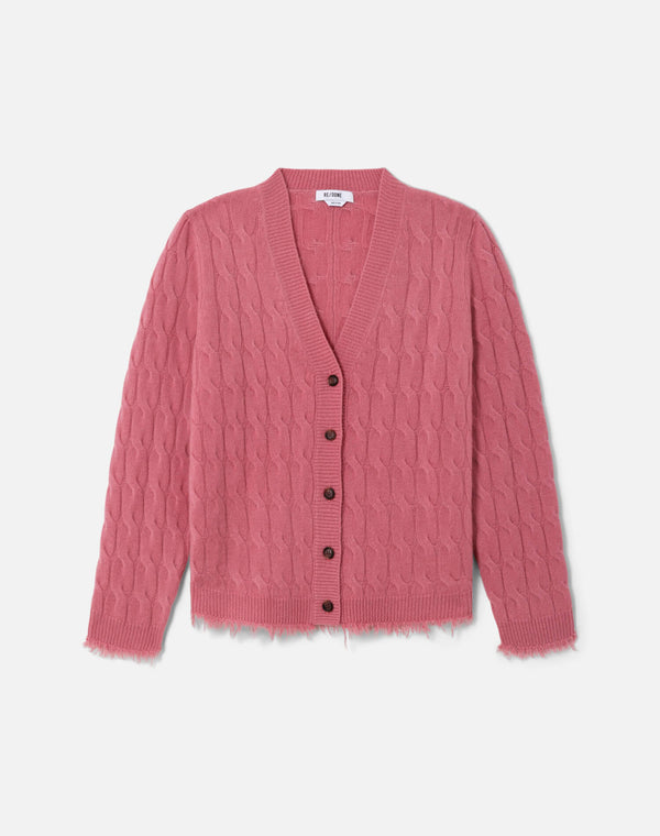 re done Cable V Neck Cardi Old Rose