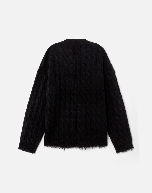 Re Done Cable V Neck Pullover Black