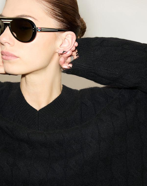 Re Done Cable V Neck Pullover Black