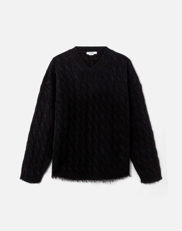 re done Cable V Neck Pullover Black