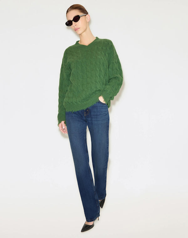 Re Done Cable V Neck Pullover Cedar