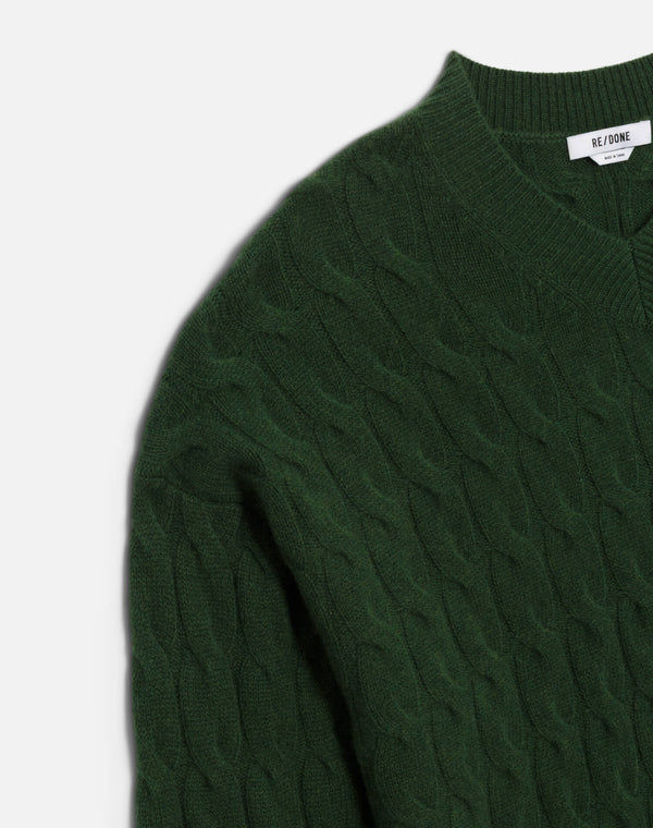 Re Done Cable V Neck Pullover Cedar