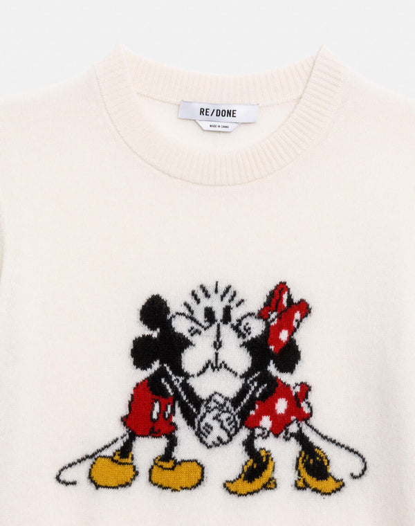 Re Done Cashmere "Mickey Mouse" Crewneck Ivory Multi