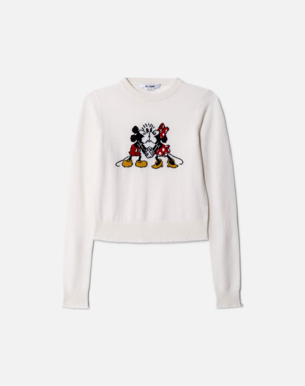 re done Cashmere "Mickey Mouse" Crewneck Ivory Multi