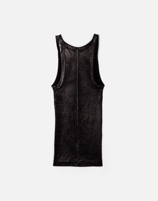 Re Done Foil Ribbed Tank Black Foil