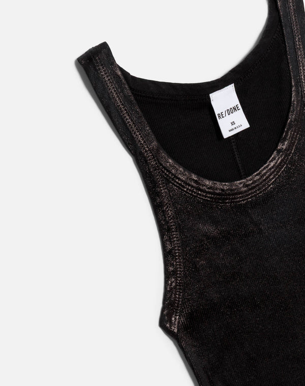 Re Done Foil Ribbed Tank Black Foil