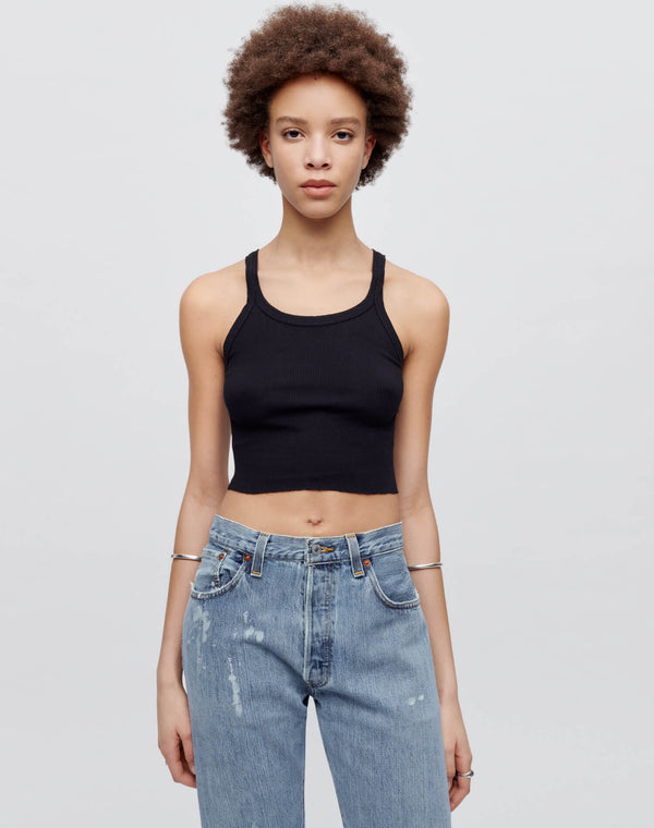 Re Done Hanes Cropped Ribbed Tank Black