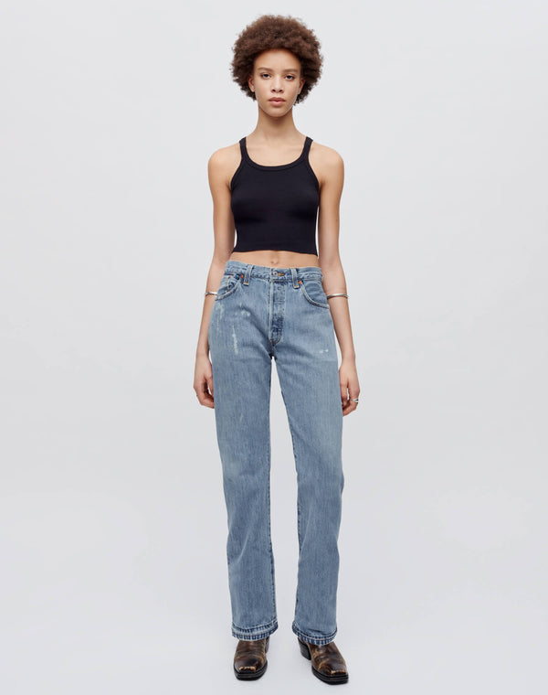 Re Done Hanes Cropped Ribbed Tank Black