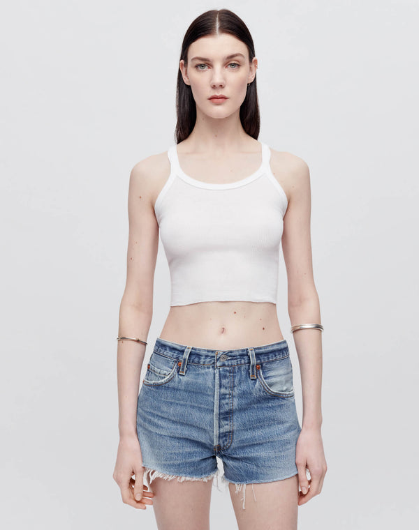 Re Done Hanes Cropped Ribbed Tank Optic White