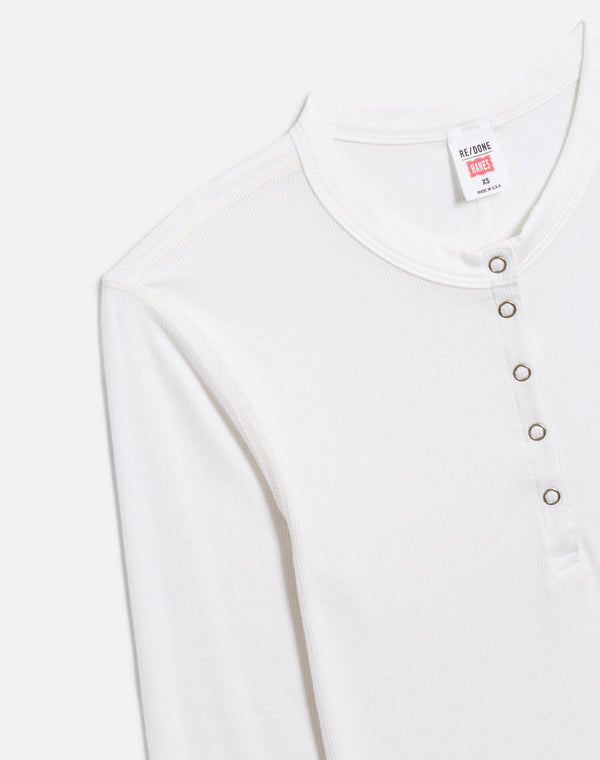 Re Done Hanes Long Sleeve Ribbed Henley Off White