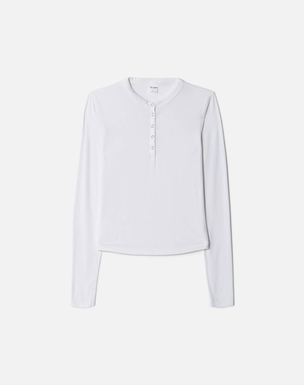re done Hanes Long Sleeve Ribbed Henley Off White