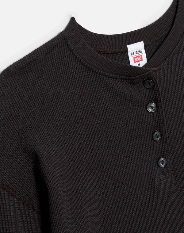 Re Done Hanes Waffle Boxy Henley Washed Black