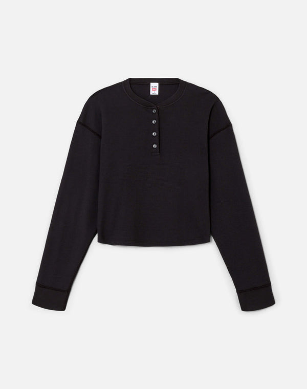 re done Hanes Waffle Boxy Henley Washed Black