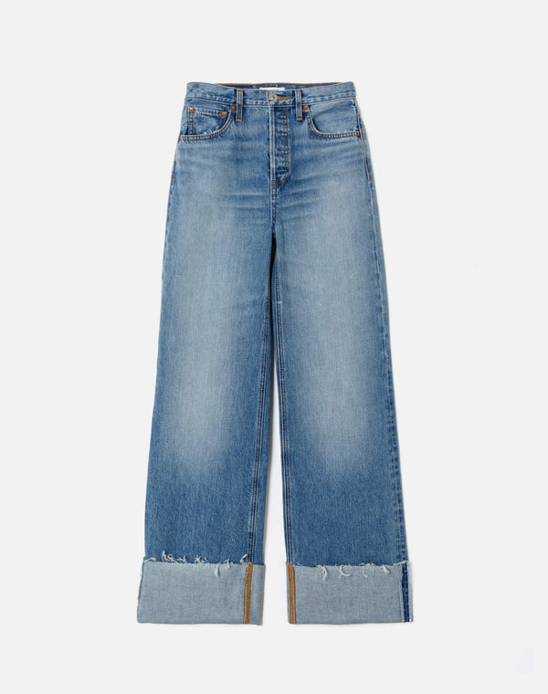 Re Done High Rise Wide Leg Cuff Vintage Biker Blue