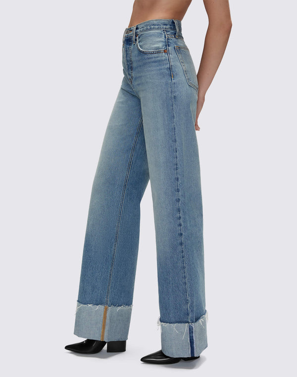 Re Done High Rise Wide Leg Cuff Vintage Biker Blue