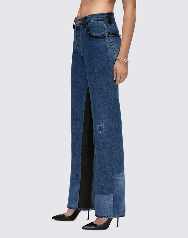 Re Done High Rise Wide Leg Indigo Leather