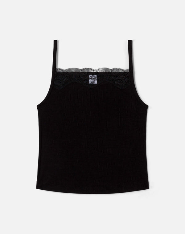 re done Lace Ribbed Cami Black